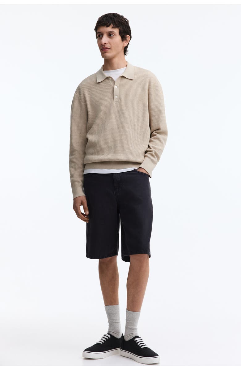 H&M Relaxed Denim Shorts, Alternate, color, Black