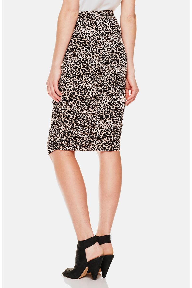 'Tribal Leopard' Ruched Midi Tube Skirt, Alternate, color, RICH BLACK