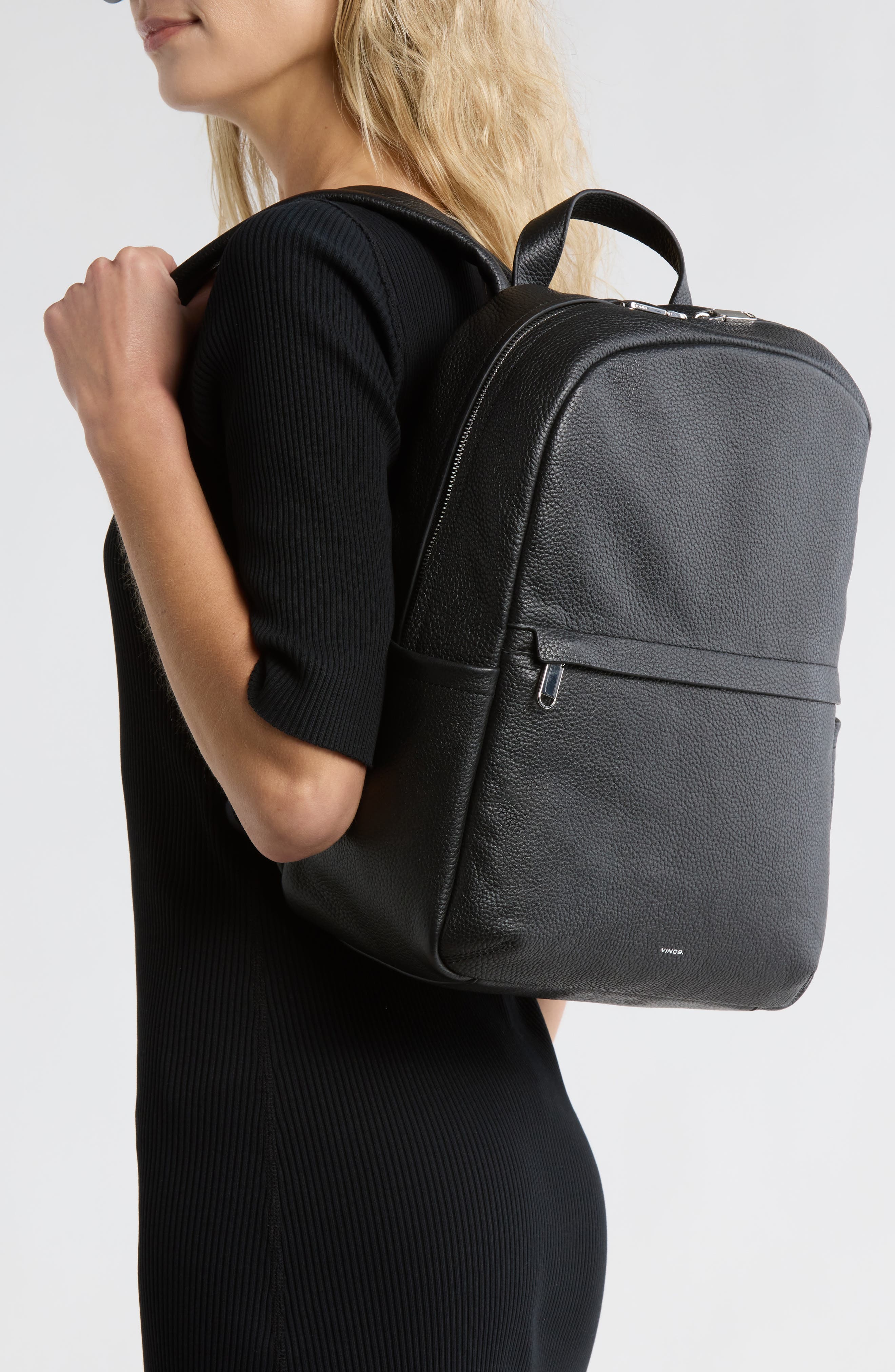 Vince Valmor Leather Backpack, Alternate, color, Black