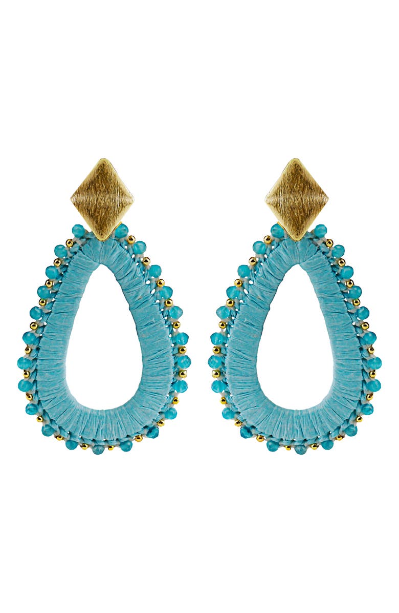 Panacea Raffia Wrapped Drop Earrings, Main, color, Blue