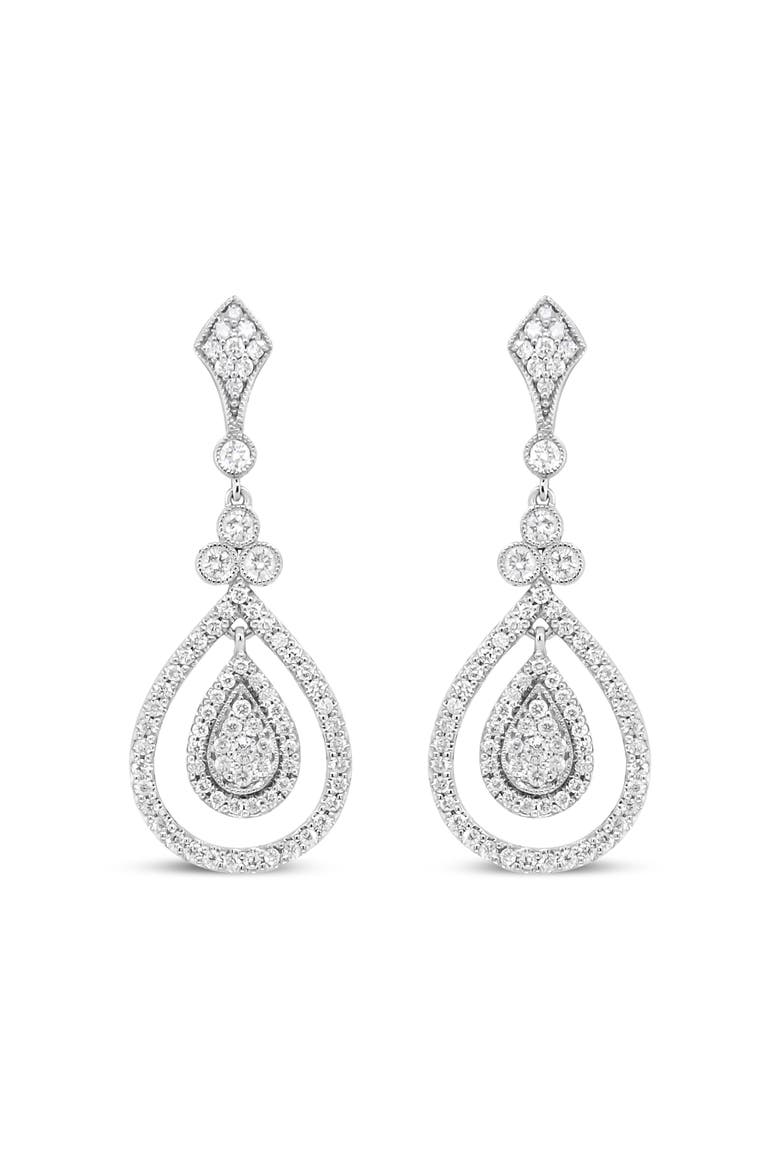 18K White Gold 1 1/4 Ctw Round Diamond Openwork Teardrop-Shaped Dangle Earrings, Main, color, White