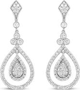 Haus of Brilliance 18K White Gold 1 1/4 Ctw Round Diamond Openwork Teardrop-Shaped Dangle Earrings
