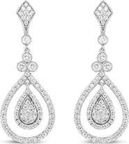 Haus of Brilliance 18K White Gold 1 1/4 Ctw Round Diamond Openwork Teardrop-Shaped Dangle Earrings