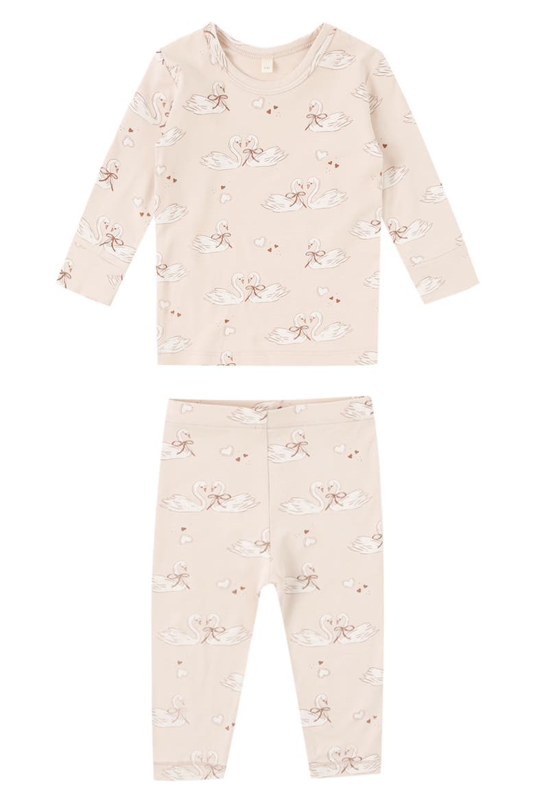 Swan Print Fitted Pajamas, Main, color, PETAL