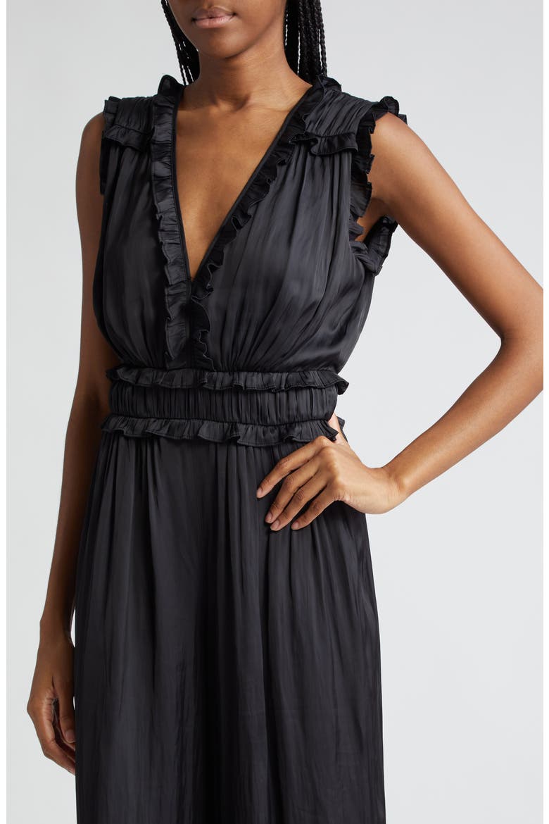Katelyn Ruffle Satin Jumpsuit, Alternate, color, BLACK
