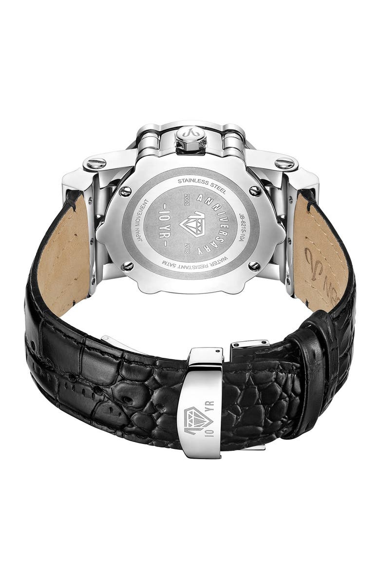 JBW Men's Phantom 10 Year Chronograph Diamond Croc Embossed Leather Strap Watch, 42mm - 1.96 ctw, Alternate, color, Silver