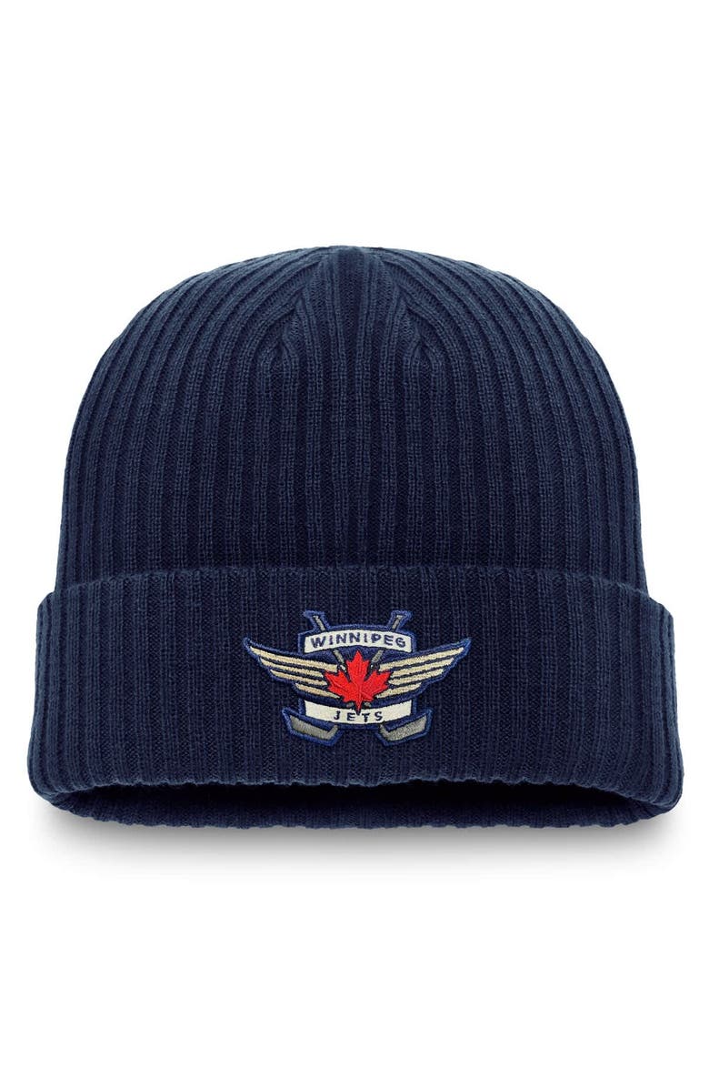 FANATICS Men's Fanatics Navy Winnipeg Jets Component Cuffed Knit Hat, Main, color, Navy