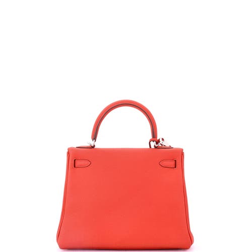 Pre-owned Hermes Hermes Kelly Handbag Red Togo With Palladium Hardware 25