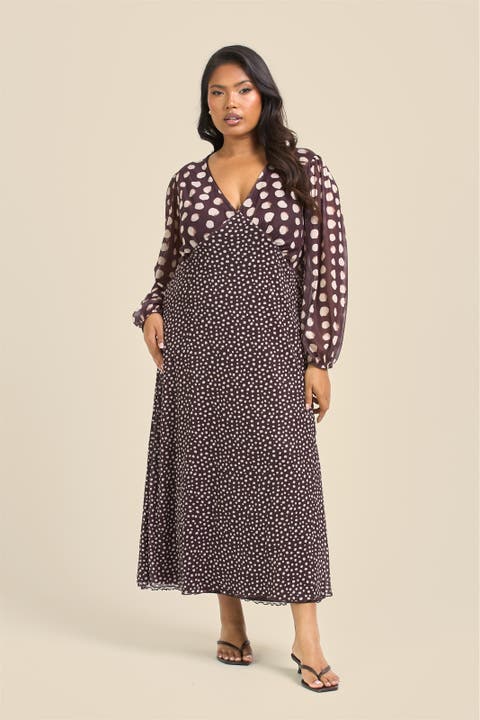 Plus Size Polka Dot Mesh Midi Dress