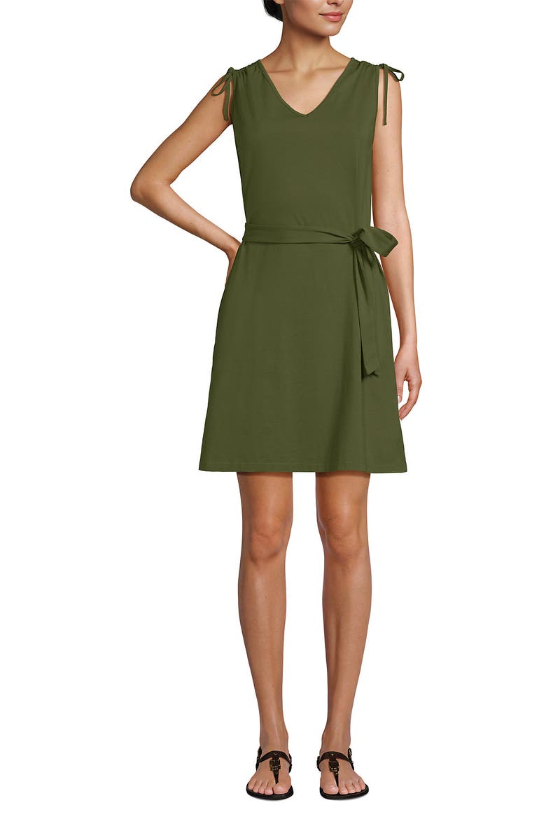 Cotton Jersey Shoulder Tie Belted Mini Dress, Alternate, color, Artichoke