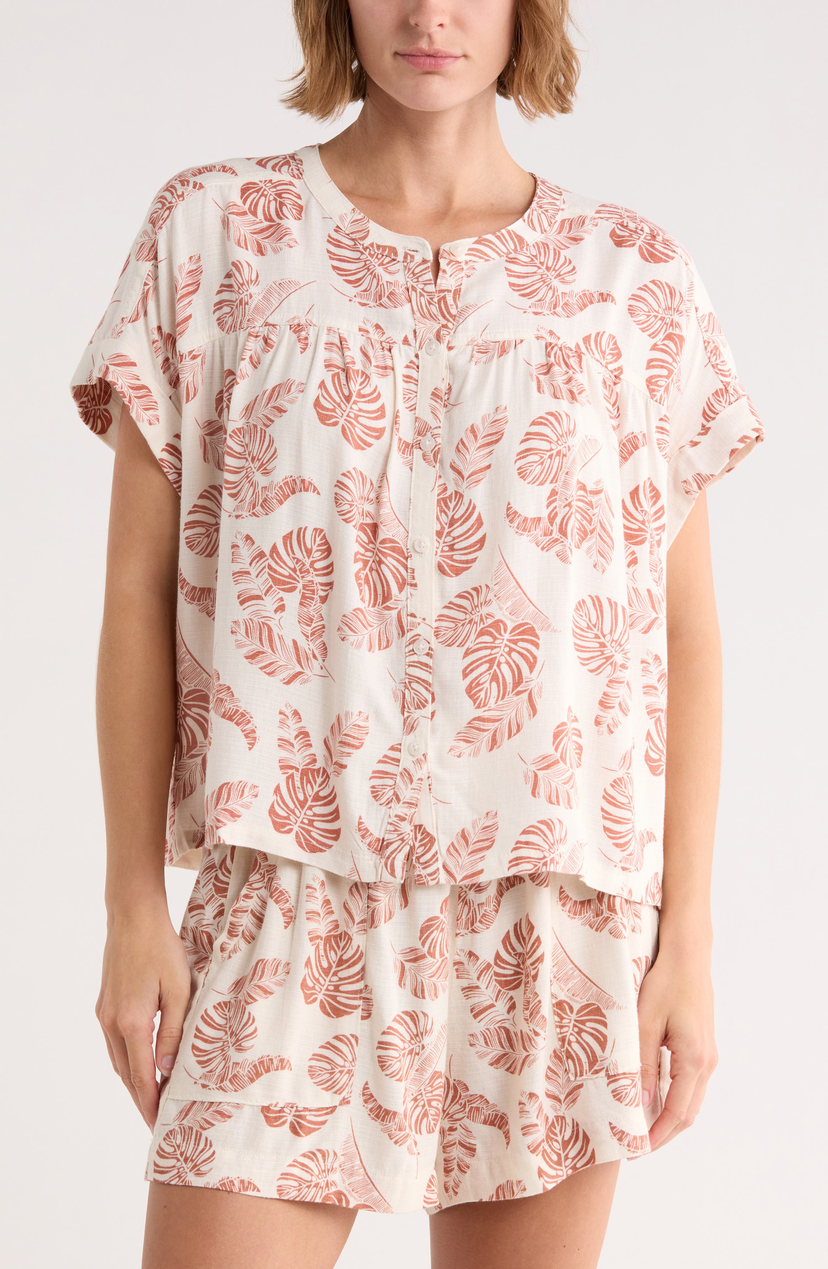 Short Sleeve Button-Up Top