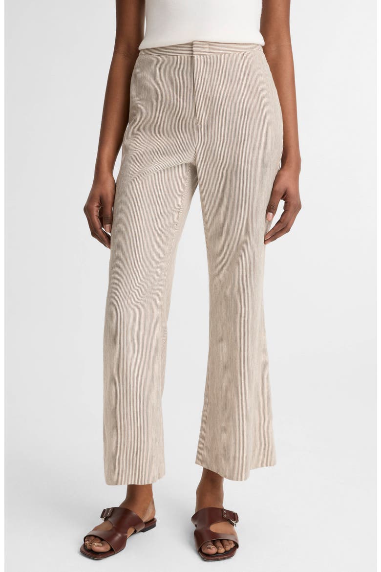 Ticking Stripe Crop Flare Linen & Cotton Pants, Main, color, TAUPE WOOD