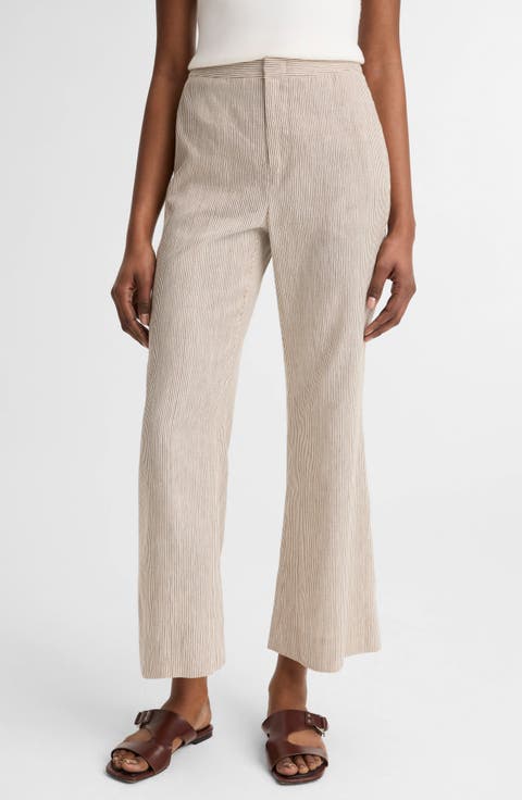 Ticking Stripe Crop Flare Linen & Cotton Pants