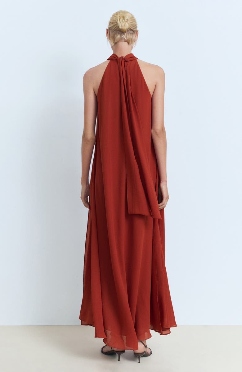 MANGO Tie Neck Sleeveless Maxi Dress, Alternate, color, Burnt Orange