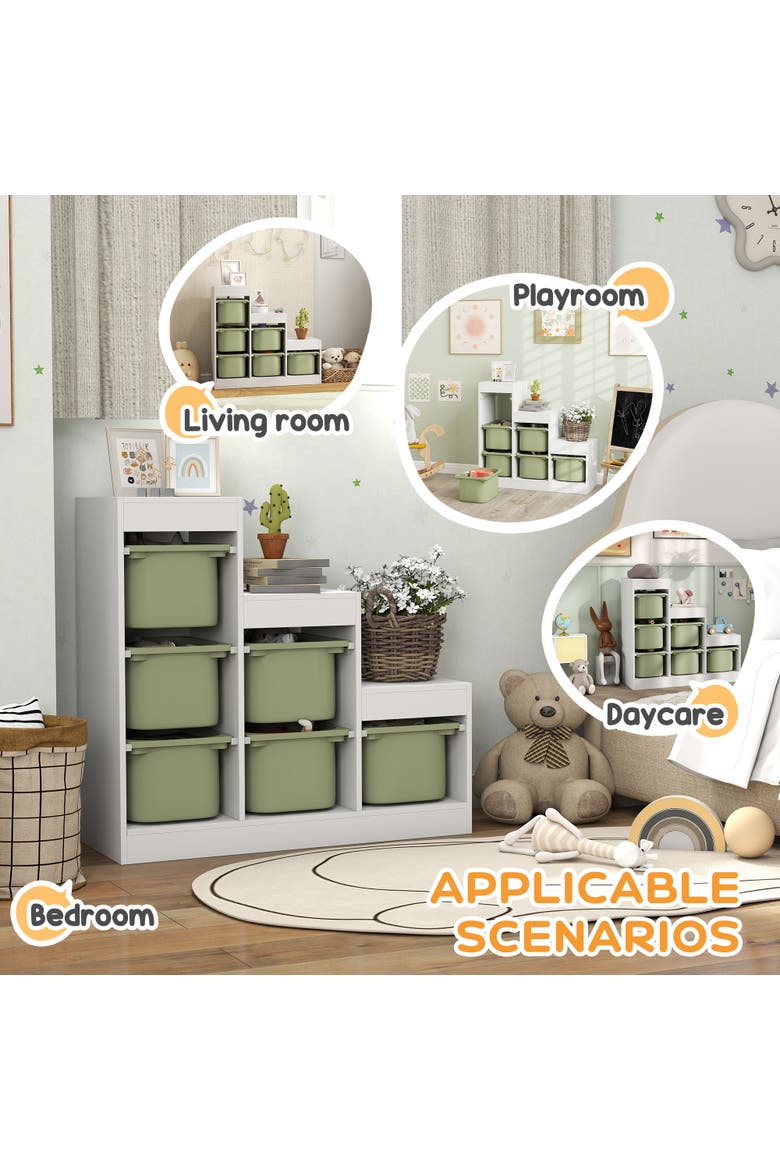 Kids Toy Storage Organizer with 6 Storage Bins & 3 Layers, Kids Bookshelf Toy Organizer for Aged 3-8 Years, Play Room, Bedroom, Green, Alternate, color, Green
