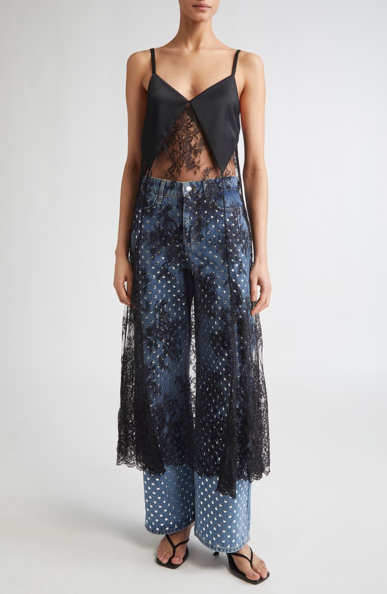 MONSE Sheer Satin & Lace Midi Dress, Main, color, 