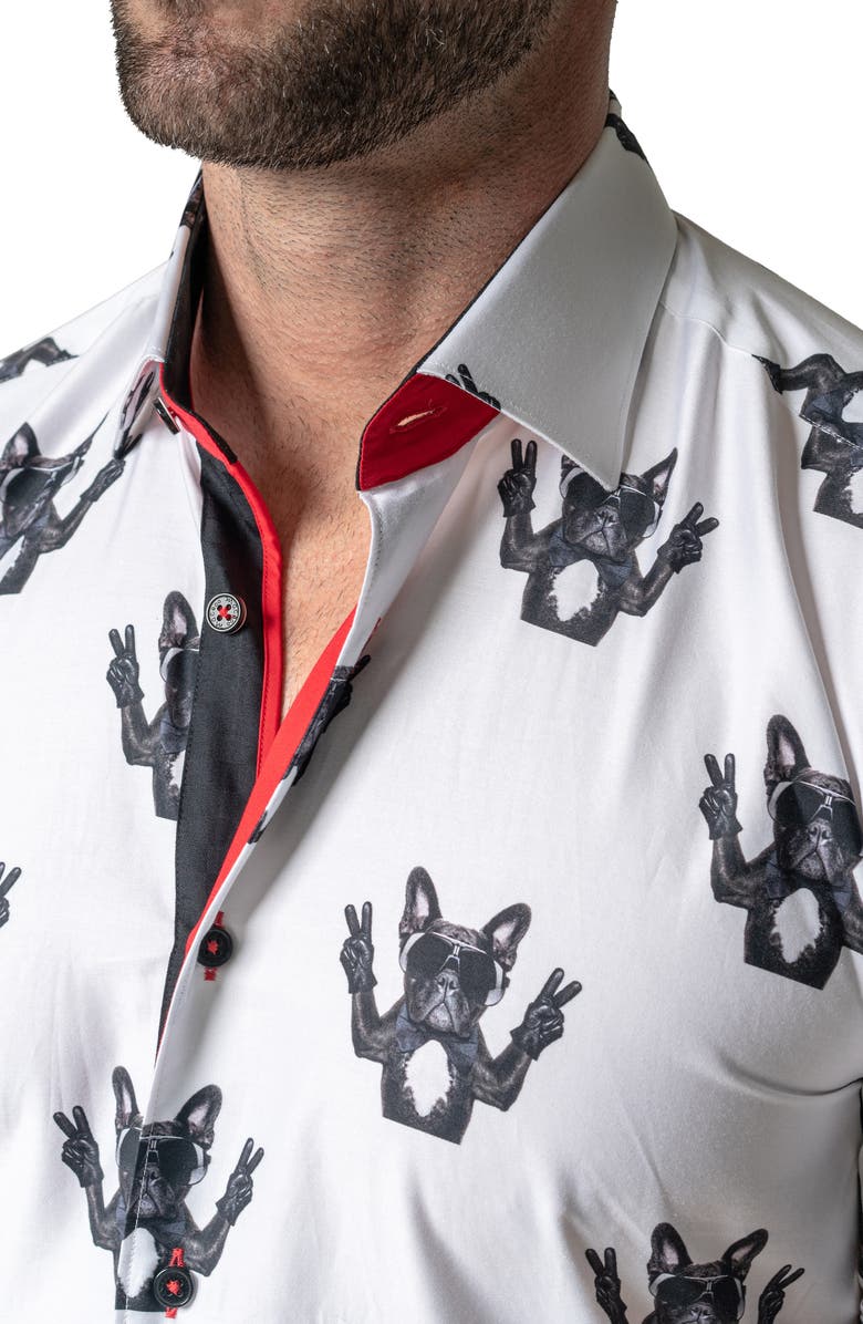 Maceoo Galileo DogPeace Short Sleeve Contemporary Fit Button-Up Shirt, Alternate, color, White