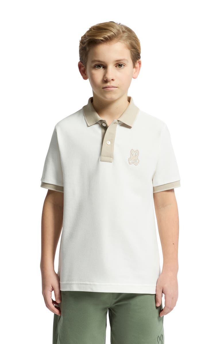 Psycho Bunny Kids' New Castle Cotton Pique Polo, Alternate, color, Ecru