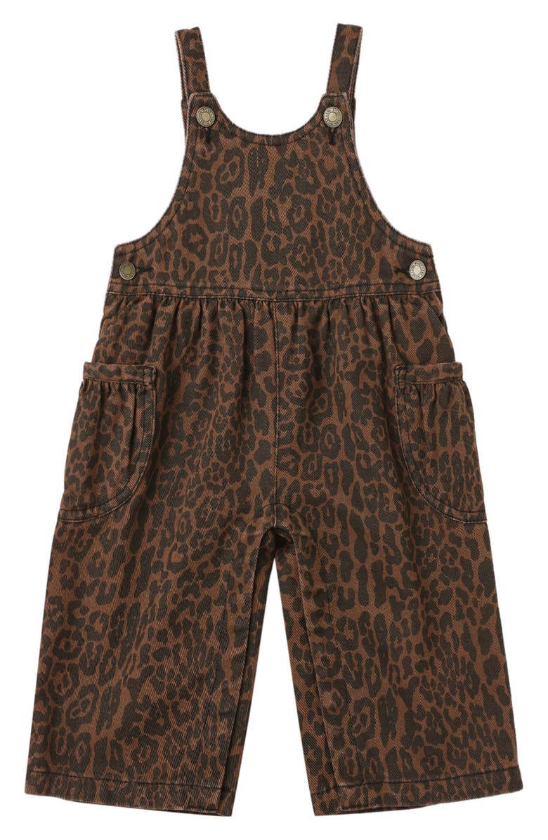 Rylee + Cru Leopard Wide Leg Denim Overalls, Main, color, 