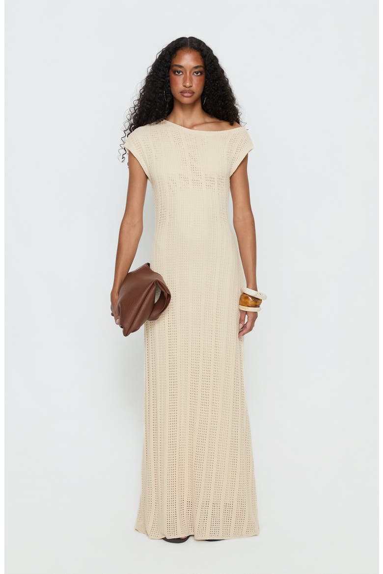 Break My Soul Cap Sleeve Pointelle Maxi Dress, Alternate, color, BEIGE