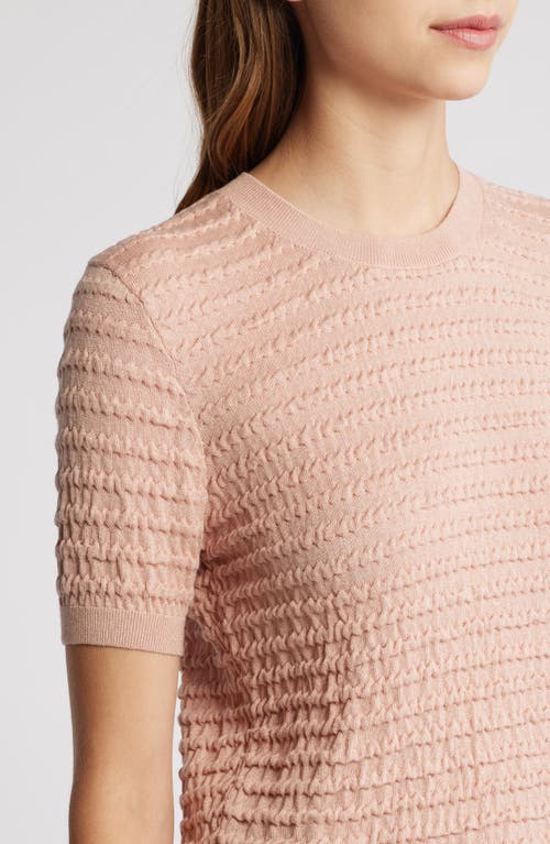 Frame Smocked Short-sleeve Sweater Top In Pink