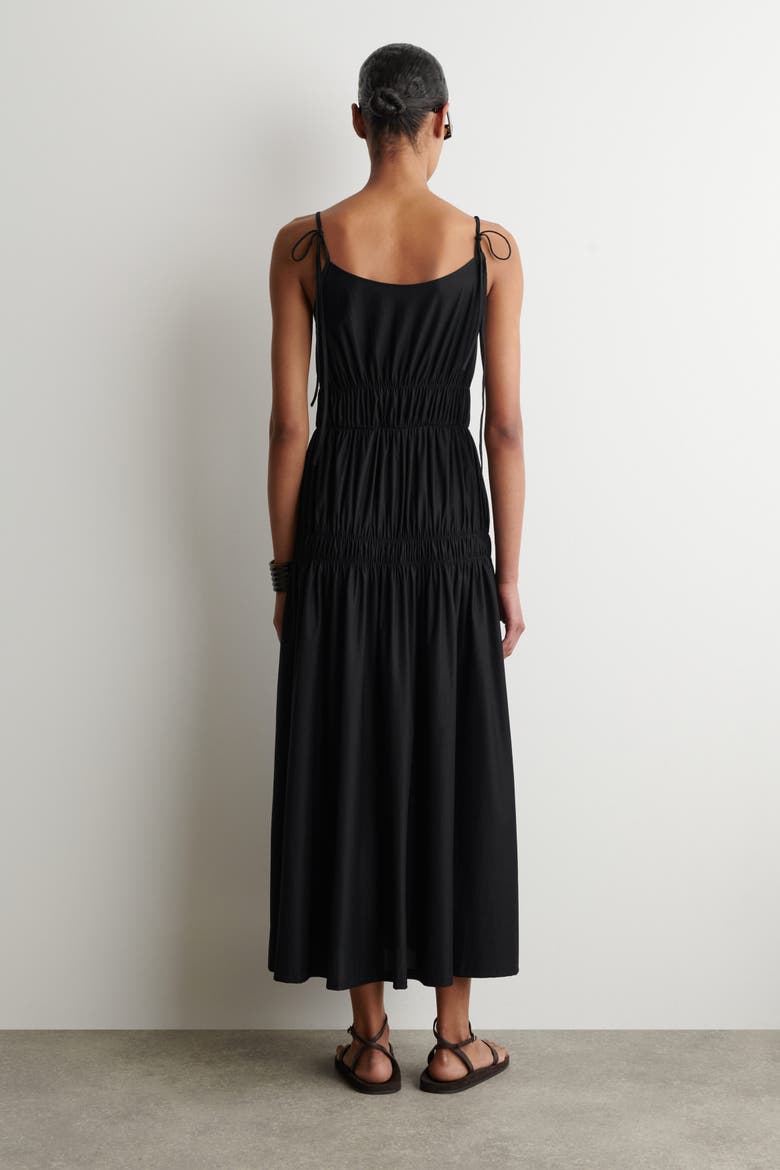 Gathered Jersey Midi Dress, Alternate, color, BLACK