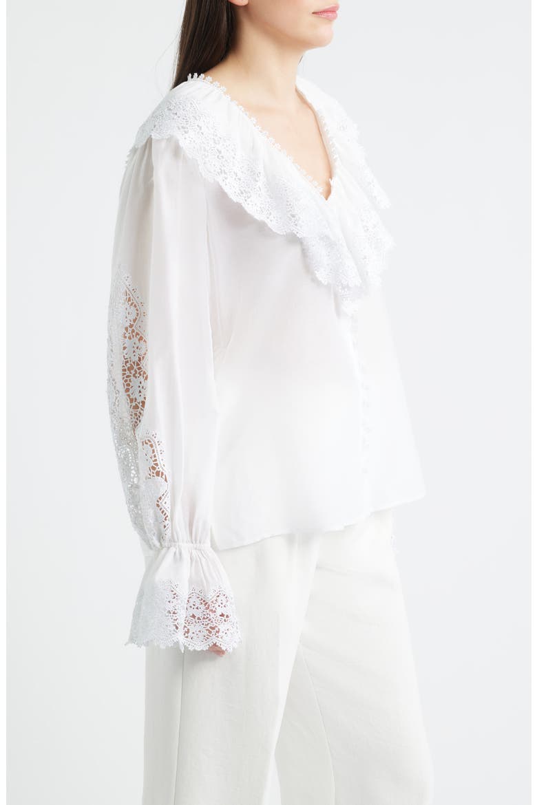 Arielle Lace Trim Ruffle Pullover Top, Alternate, color, WHITE
