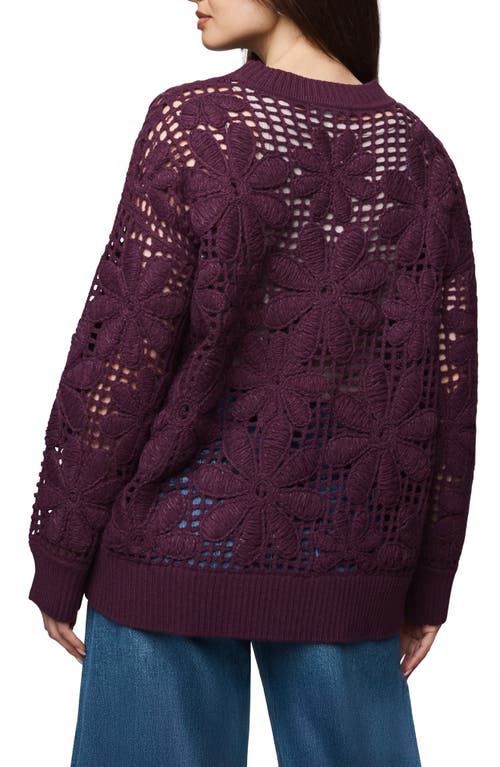 Splendid Magnolia Floral Open Stitch Sweater In Burgundy