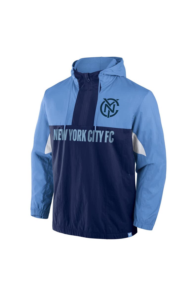 FANATICS Men's Fanatics Sky Blue New York City FC Free Kick Woven Quarter-Zip Hoodie Jacket, Alternate, color, Blue