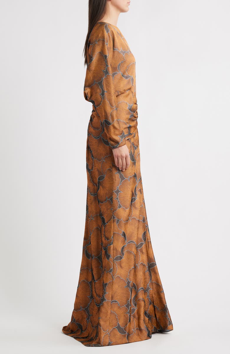 Amsale Long Sleeve Jacquard Gown, Alternate, color, Copper Multi
