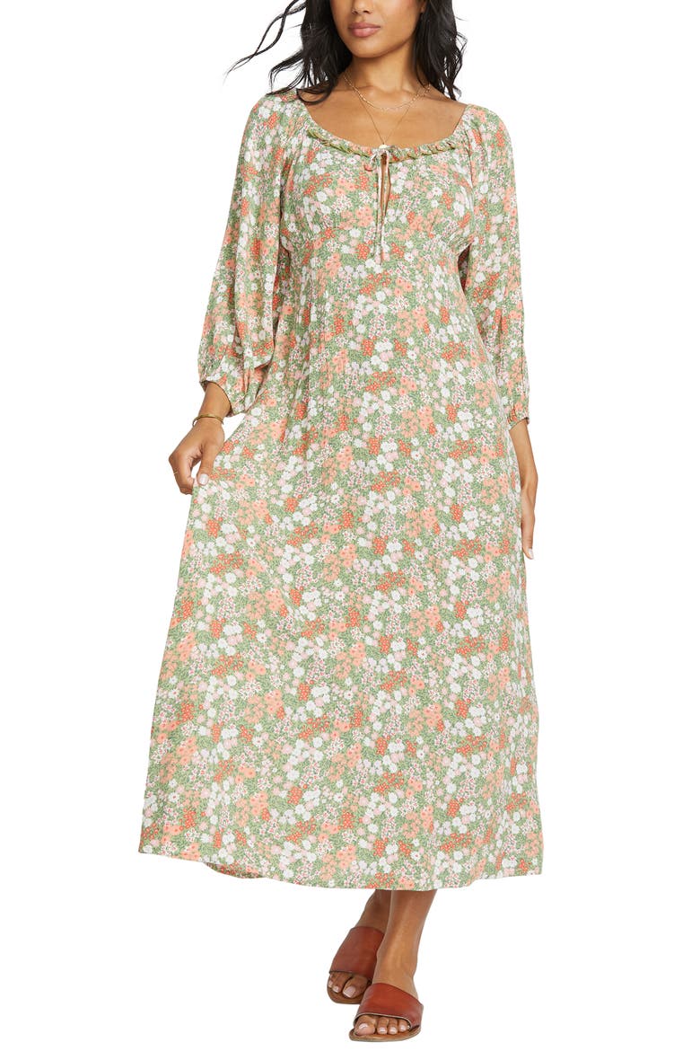 Dream All Day Floral Midi Dress, Alternate, color, AVOCADO