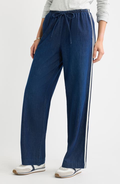 Drawstring Wide Leg Chambray Pants