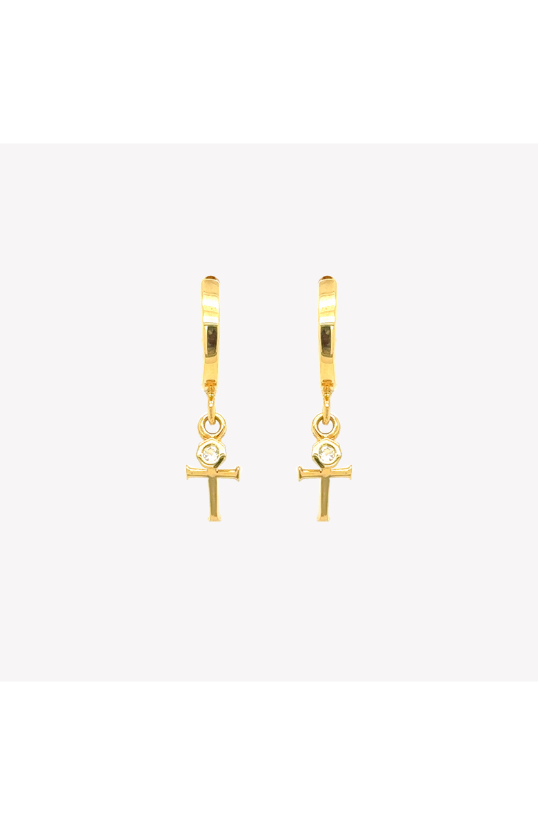 Rizen Jewelry Calvary Cross Huggie Hoop Earrings, Alternate, color, 18K Gold Plated