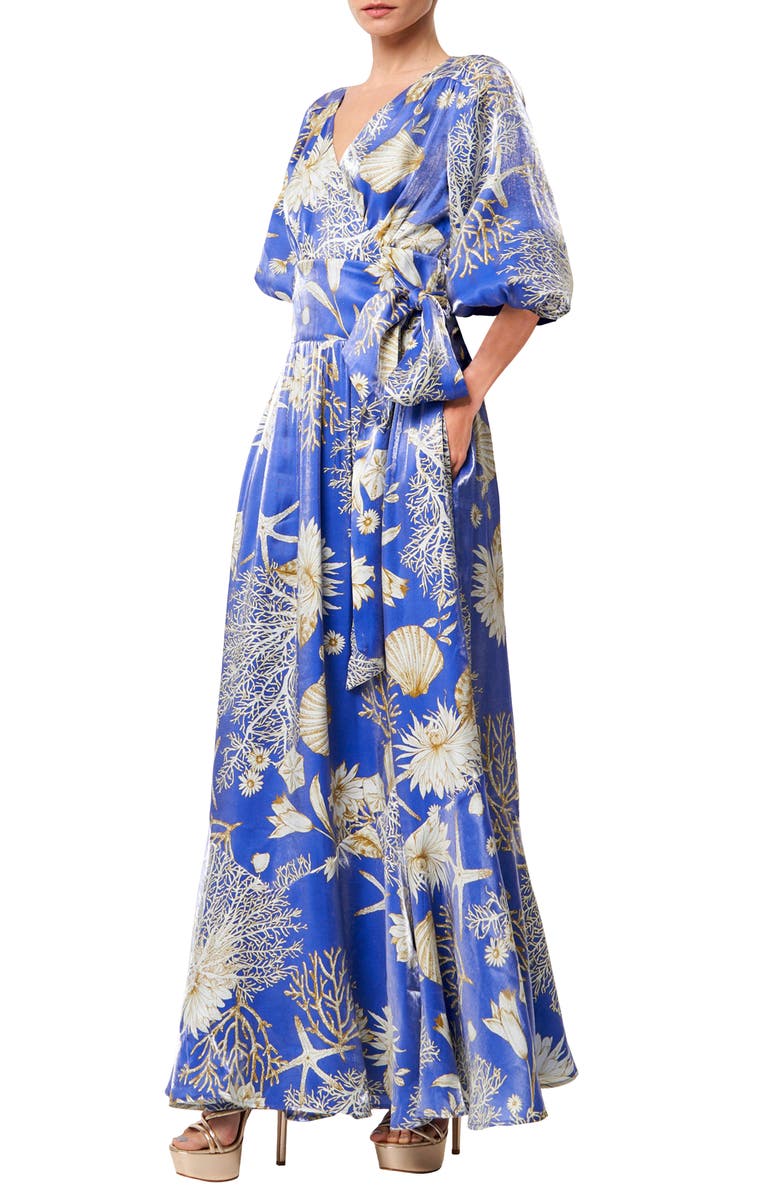 CIEBON Ariella Floral Print Side Tie Maxi Dress, Alternate, color, Blue Multi