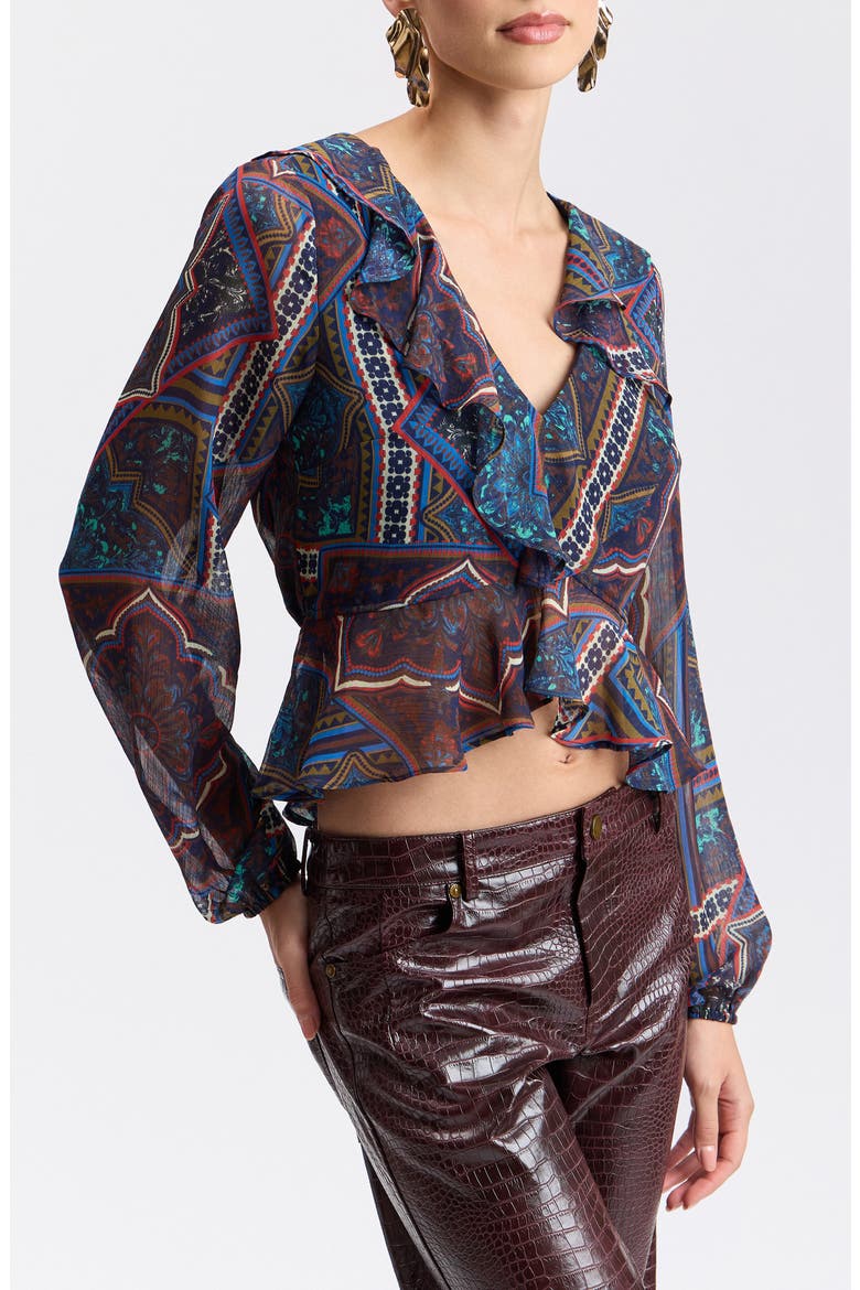 Ruffle Crinkle Chiffon Peplum Top, Alternate, color, JEWEL SOUK