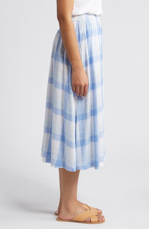 Caslon Check Linen Blend Midi Skirt In Blue-white Multi Check
