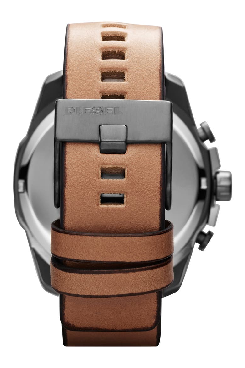 Mega Chief Chronograph Leather Strap Watch, 59mm, Alternate, color, GUNMETAL
