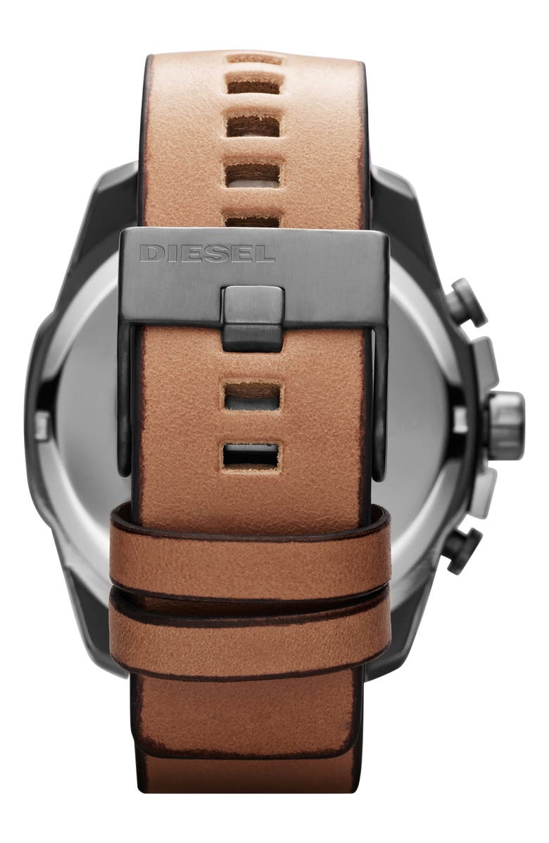 DIESEL<sup>®</sup> Mega Chief Chronograph Leather Strap Watch, 59mm, Alternate, color, Gunmetal