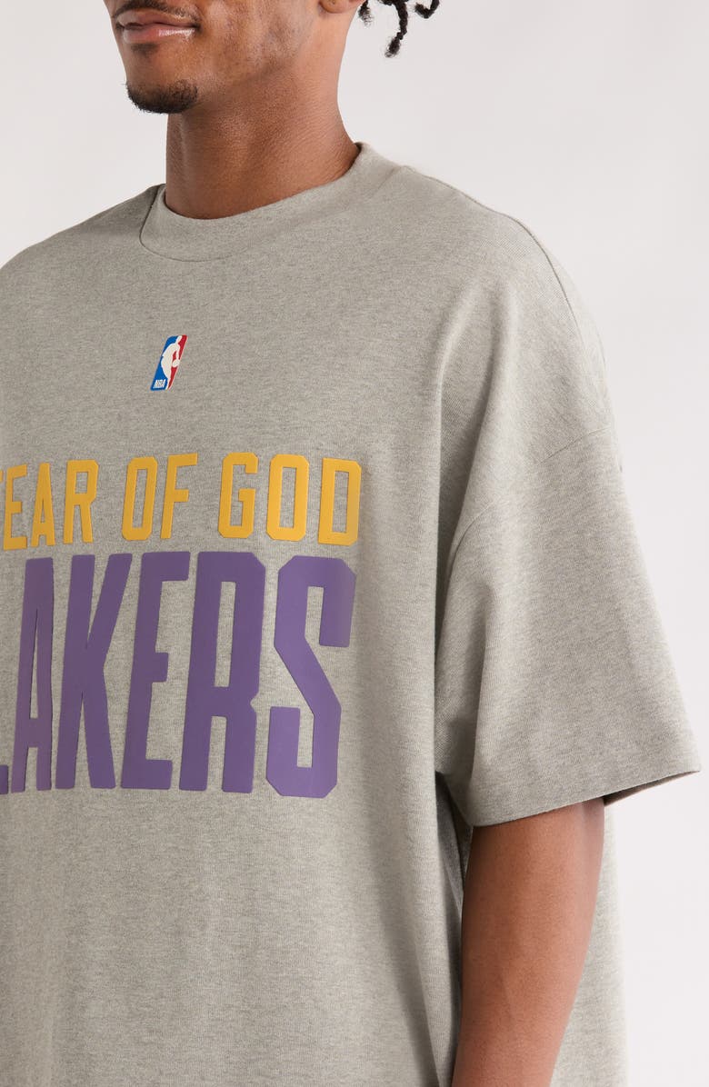 Fear of God Essentials x NBA Lakers Classic Fit Graphic T-Shirt, Alternate, color, Concrete Heather