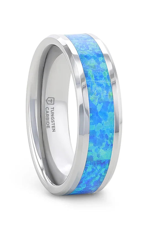 Quasar Tungsten Wedding Band With Opal Inlay