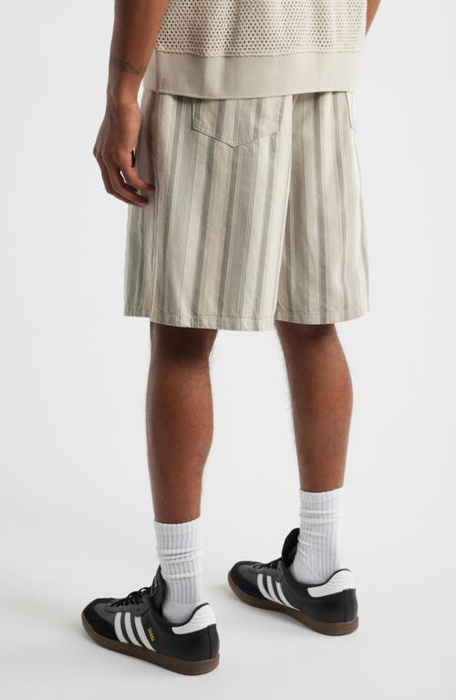Obey Baja Stripe Baggy Denim Shorts In Neutral
