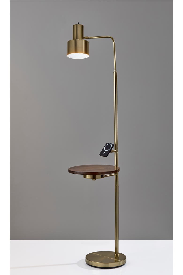 Rowe Wireless Charging Task Floor Lamp with Table, Alternate, color, ANTIQUE BRASS