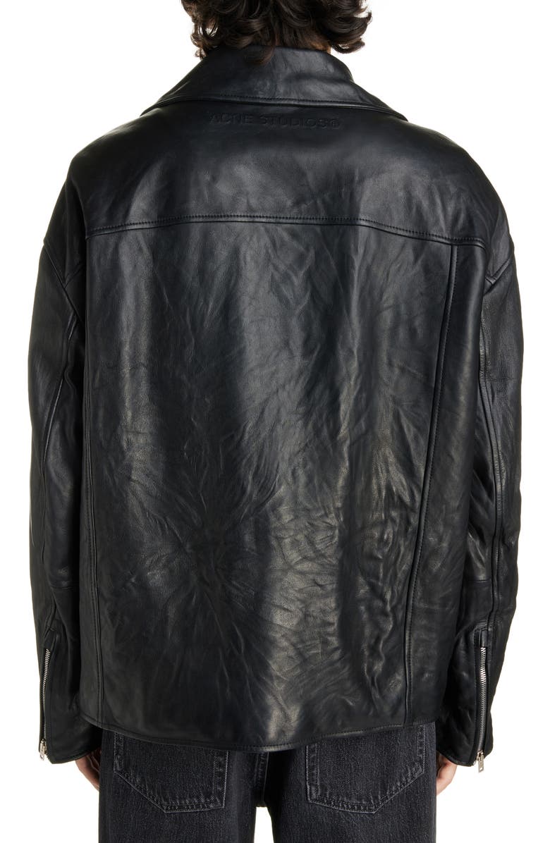 Acne Studios Oversize Leather Motorcycle Jacket, Alternate, color,