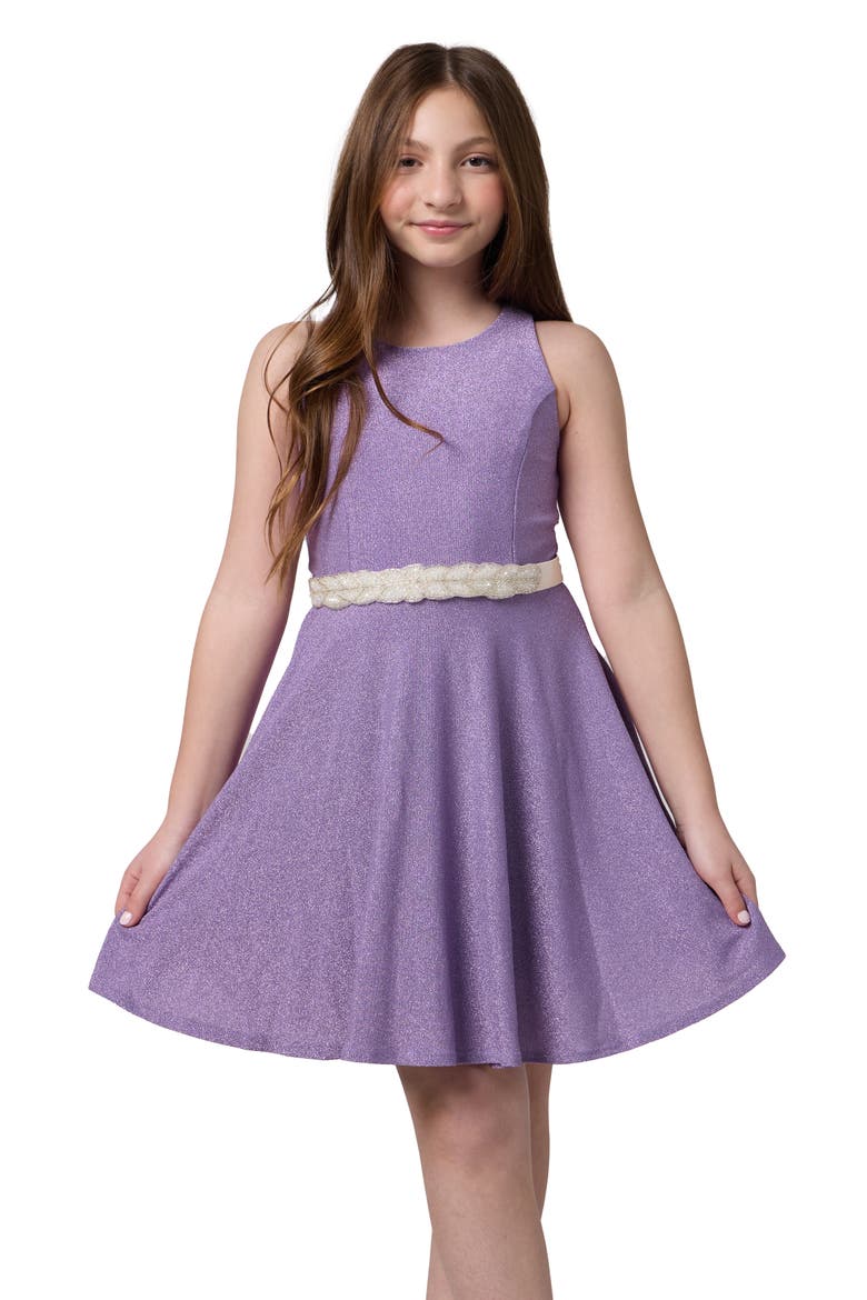 Glitter Stretch Racerback Dress with Belt, Main, color, Lavender