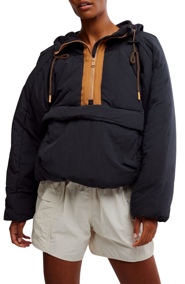 Free People FP Movement In A Pillow Water Resistant Packable Puffer Anorak, Main, color, Black