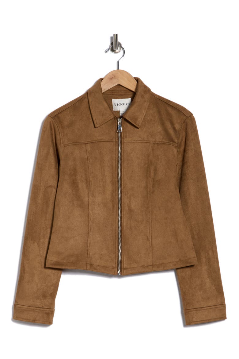 Fitted Faux Suede Jacket, Alternate, color, LIGHT BROWN