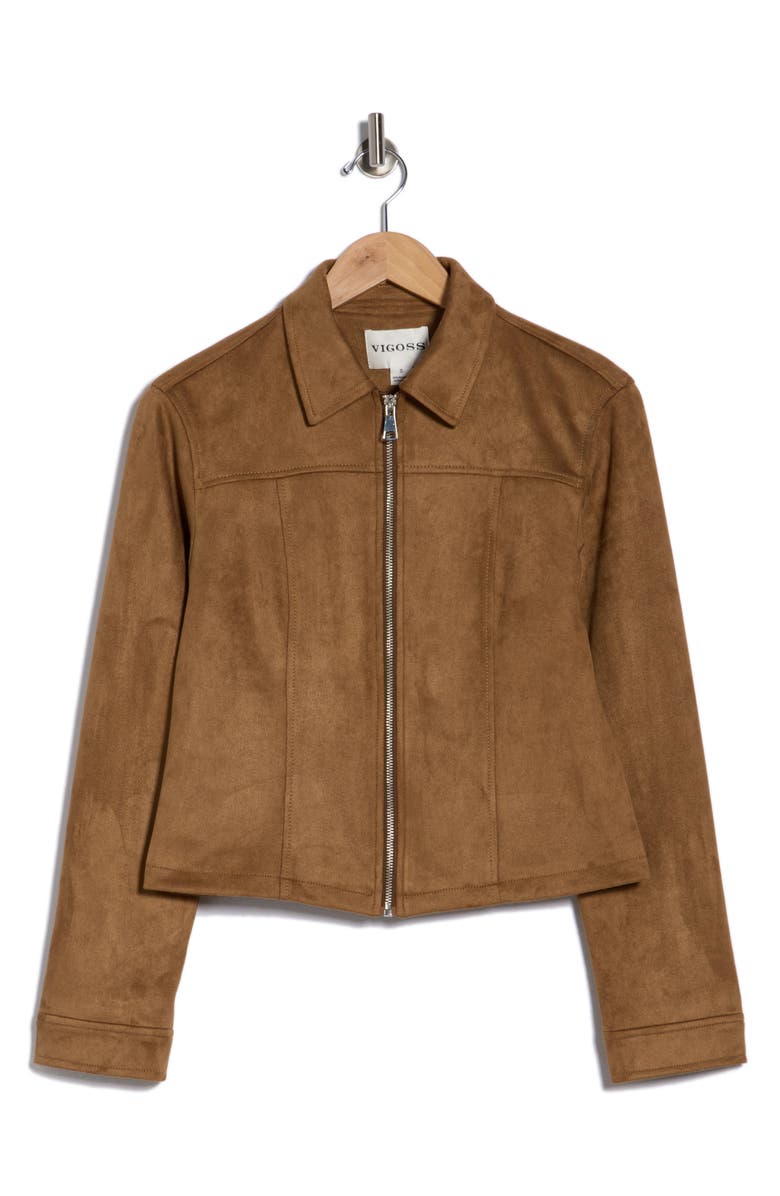 Vigoss Fitted Faux Suede Jacket, Alternate, color, Light Brown