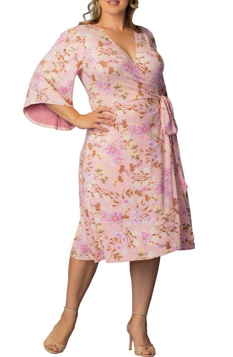 Gemini Floral Bell Sleeve Wrap Dress (Plus Size)