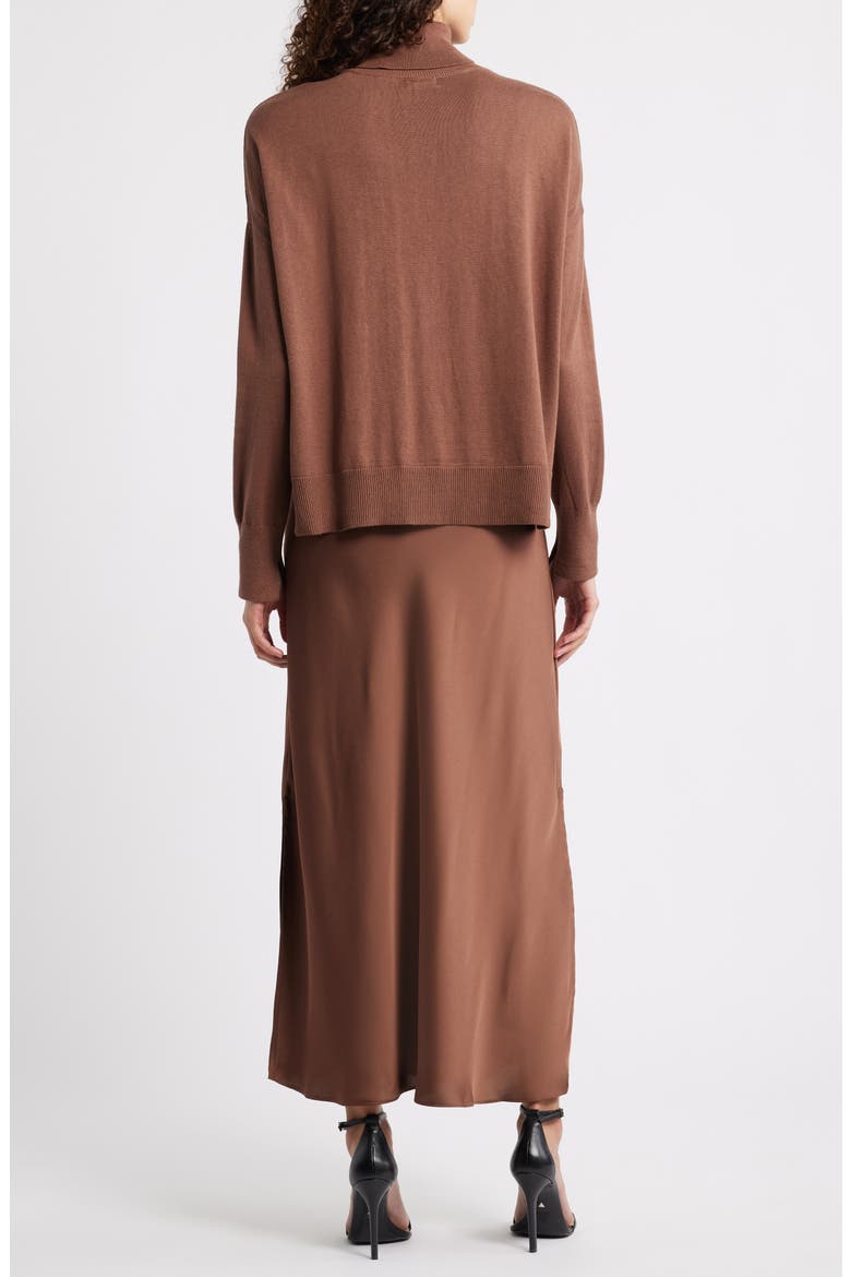 Turtleneck Sweater & Satin Slipdress Set, Alternate, color, COCOA BROWN