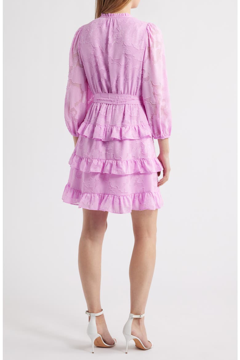Tie Waist Long Sleeve Tiered Dress, Alternate, color, PEONY